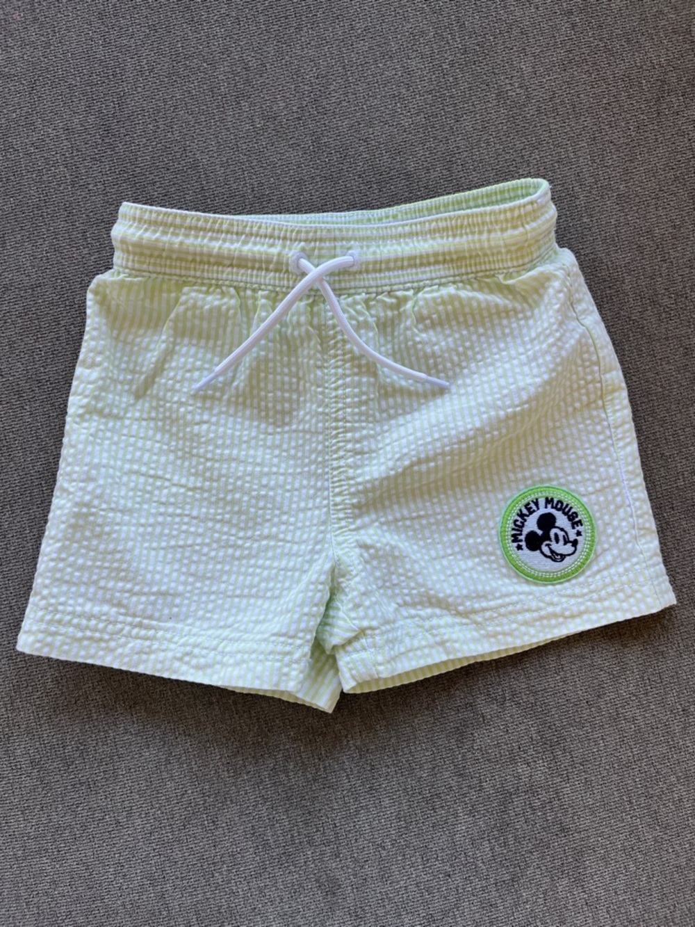 Janie and Jack Light Green Seersucker Mickey Mouse Swim Trunks